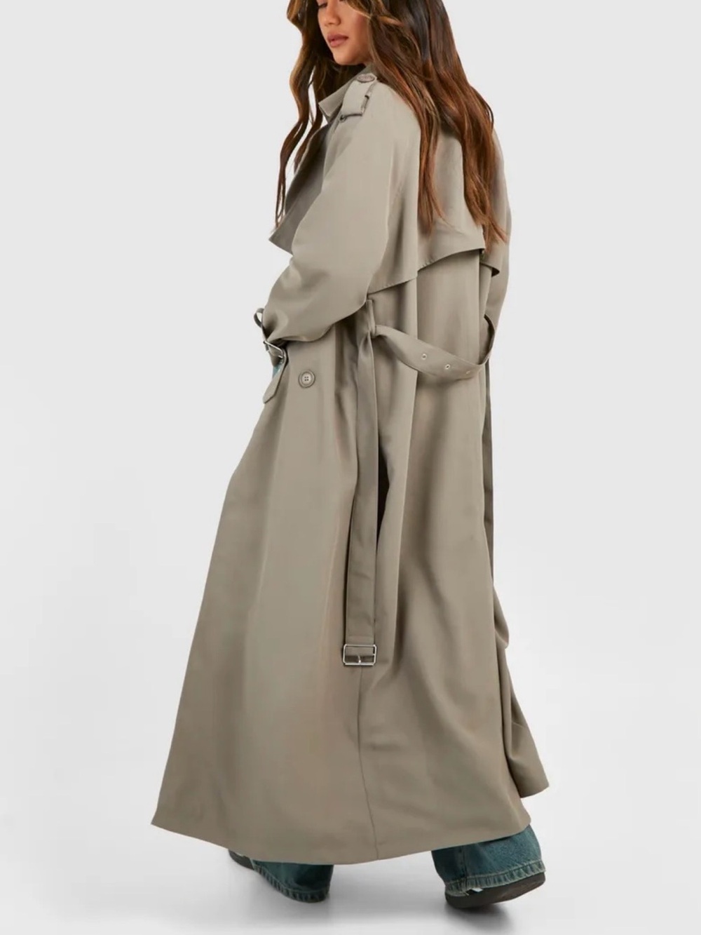 PLT - Women's Dark Oversized Taupe Trench Coat - Picture 3 of 8